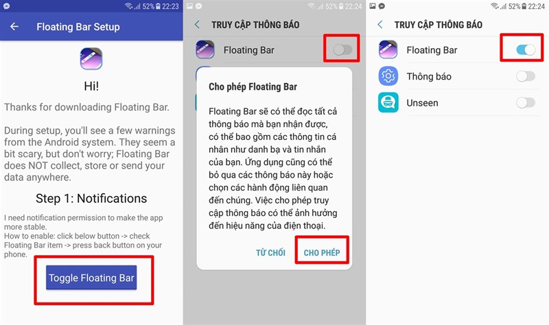 Cấp quyền truy cập cho Floating Bar Cấp quyền truy cập cho Floating Bar
