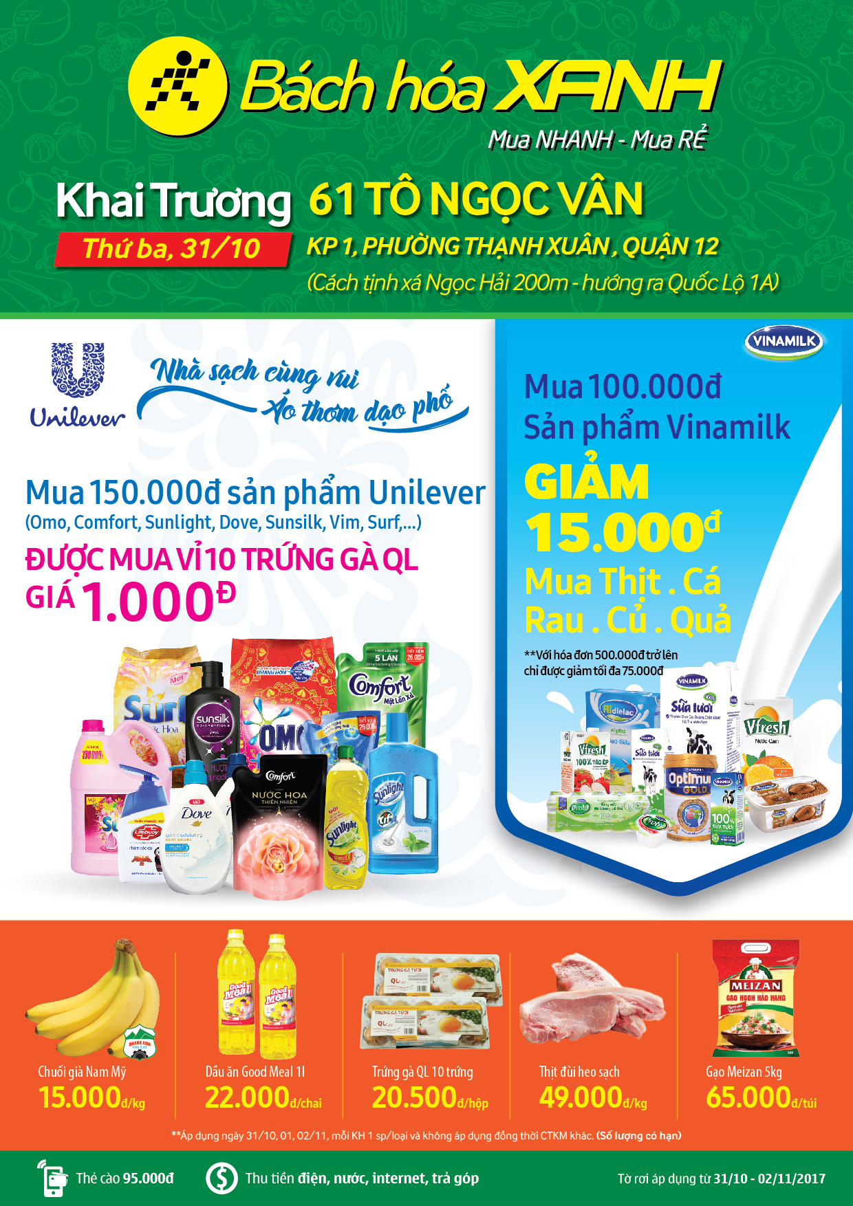 Siêu thị Bách hoá XANH 61 Tô Ngọc Vân khai trương 31/10/2017