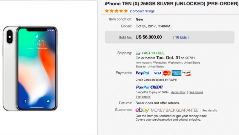 iPhone X bị đội giá lên 6.000 USD trên eBay iPhone X bị đội giá lên 6.000 USD trên eBay