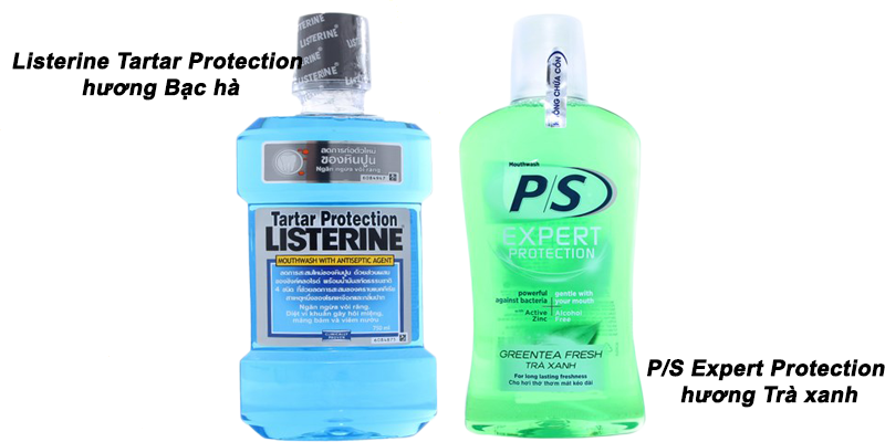  Listerine Tartar Protection hương Bạc hà và P/S Expert Protection hương Trà xanh