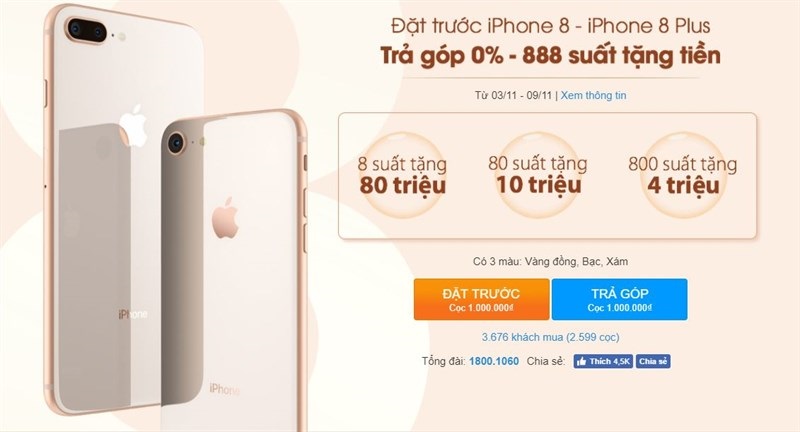 Khuyến mãi đặt cọc trước iPhone 8 và 8 Plus