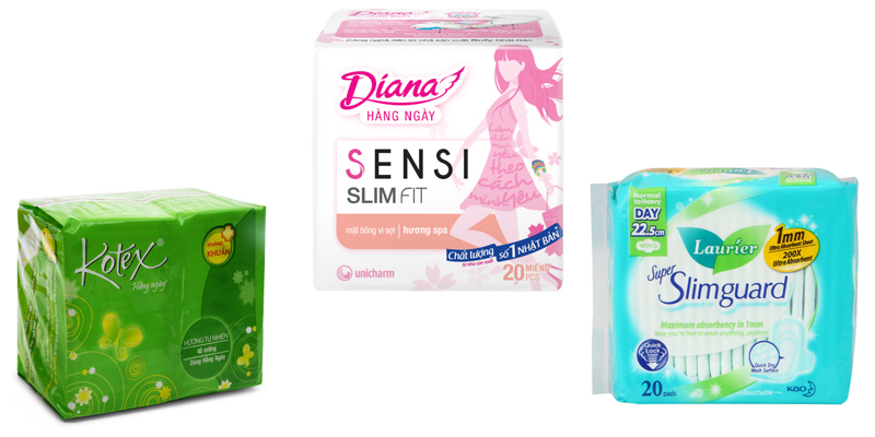 các sản phẩm băng vệ sinh hằng ngày uy tín tại Việt Nam Kotex, Diana, Laurier