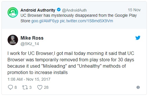 UC Browser bị gỡ bỏ