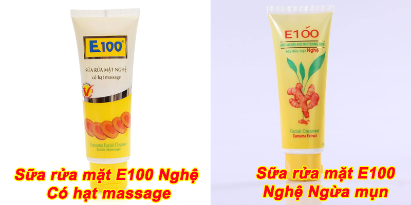 Sữa rửa mặt E100 Nghệ Ngừa mụn và Sữa rửa mặt E100 Nghệ Có hạt massage Sữa rửa mặt E100 Nghệ Ngừa mụn và Sữa rửa mặt E100 Nghệ Có hạt massage