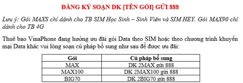 Đăng ký gói cước data ưu đãi