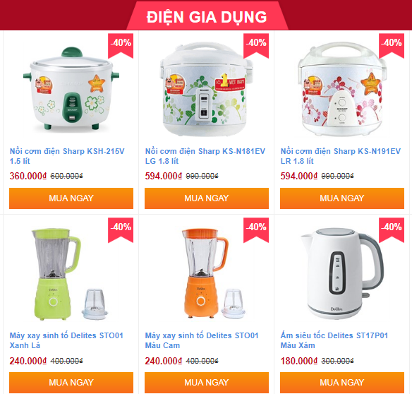 Điện gia dụng xả hàng giá sốc 20-40%