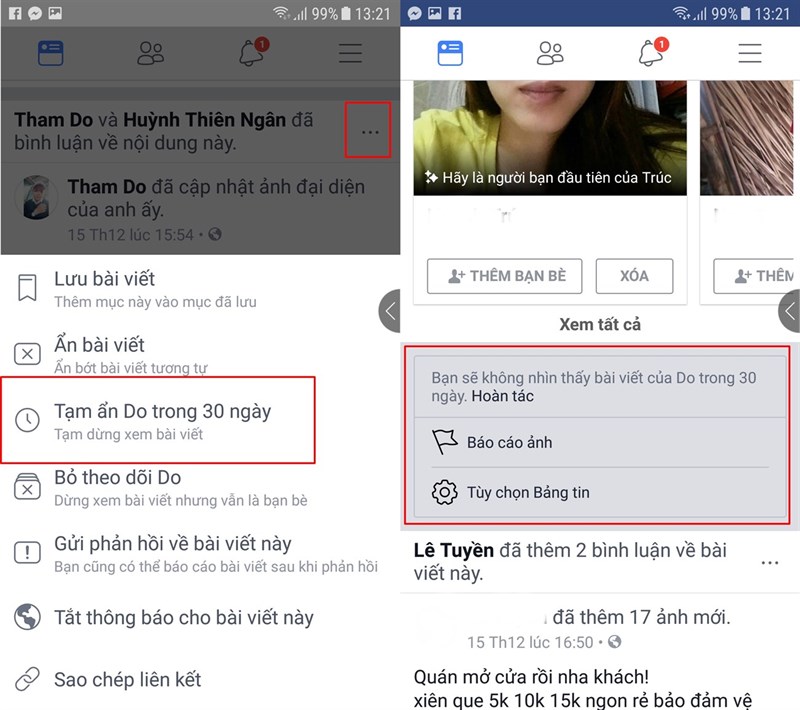 Tạm ẩn ai đó trong 30 ngày