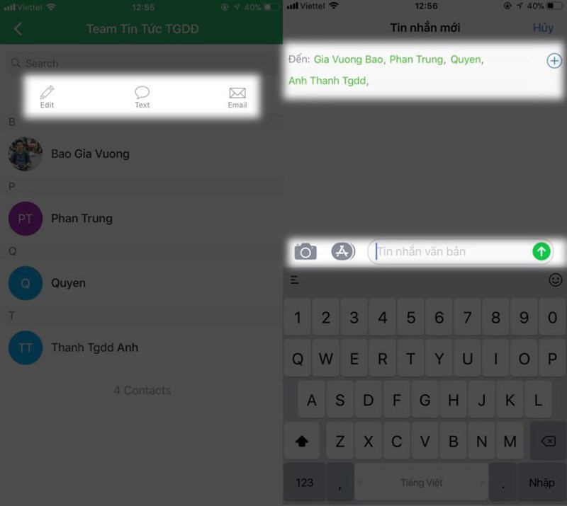 gửi 1 lúc nhiều sms, email