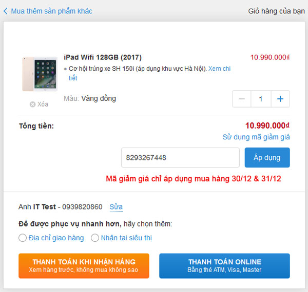 Cách săn mã giảm giá Thế giới di động