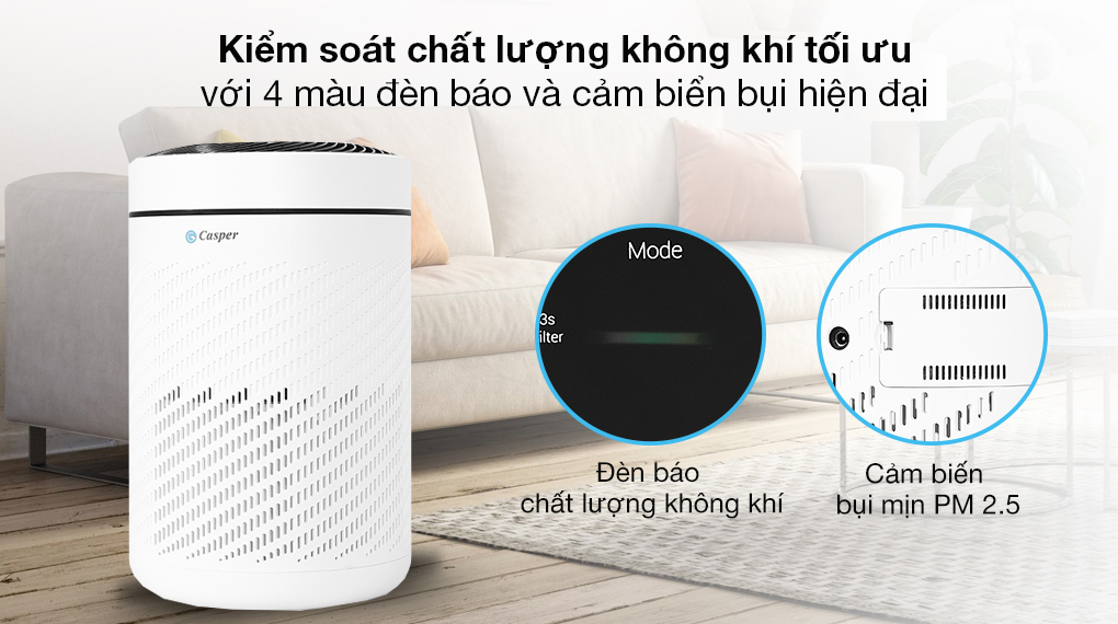 Máy lọc không khí Casper AP-250MAH được thiết kế nhỏ gọn, hiện đại