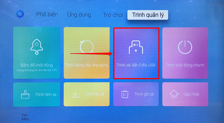 Chọn vào Trình cài đặt ổ đĩa USB