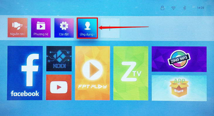 Để xem ứng dụng chọn Home
