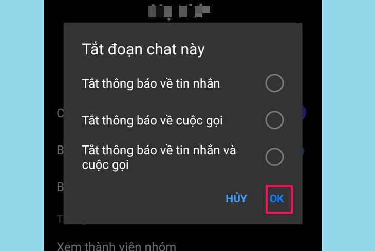 Bạn có thể chọn mục Tắt thông báo về tin nhắn, về cuộc gọi hoặc cả về tin nhắn và cuộc gọi.