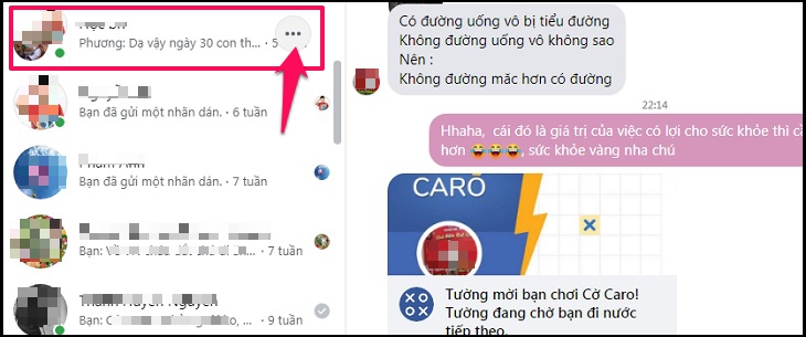 Hướng dẫn tắt thông báo nhóm trên Messenger bằng điện thoại, máy tính > Nhấp vào biểu tượng 3 chấm bên cạnh cuộc trò chuyện nhóm