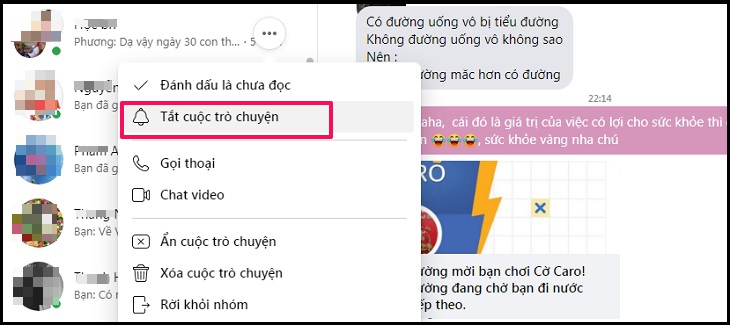 Hướng dẫn tắt thông báo nhóm trên Messenger bằng điện thoại, máy tính > Chọn Tắt cuộc trò chuyện