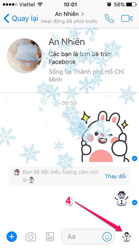 Cách tạo hiệu ứng tuyết rơi trên Facebook Messenger điện thoại