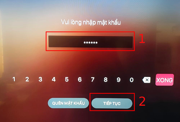 Nhập mật khẩu và sau đó chọn Tiếp tục 