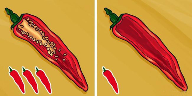 Để giảm độ cay của ớt, bạn chỉ cần loại bỏ hạt và gân bên trong của ớt rồi rửa lại bằng nước lạnh.