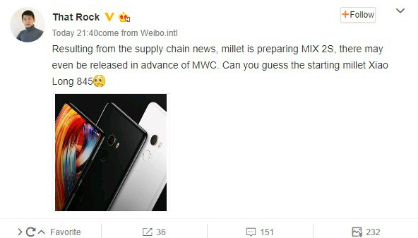 Xiaomi Mi MIX 2S có thể ra mắt trước thềm sự kiện MWC 2018