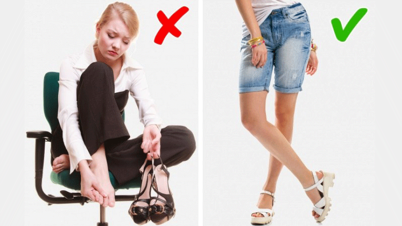 Không nên mang giầy quá chật khiến chân không được thông thoáng và thoải mái.