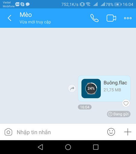 Cách gửi tập tin, âm thanh,... trên Zalo cho điện thoại Android