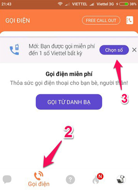 Gọi miễn phí nội mạng Viettel qua Mocha
