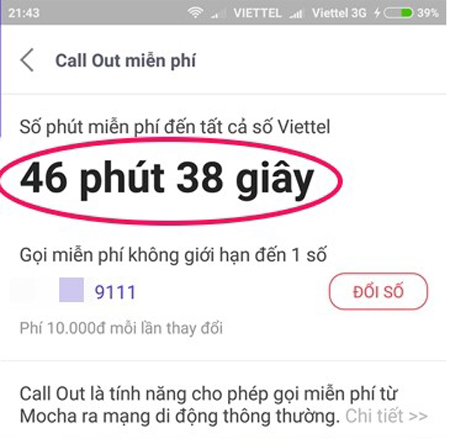 Gọi miễn phí nội mạng Viettel qua Mocha