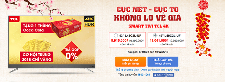 Mua tivi TCL C2L tính năng cực đã, quà tặng bao la không lo về giá