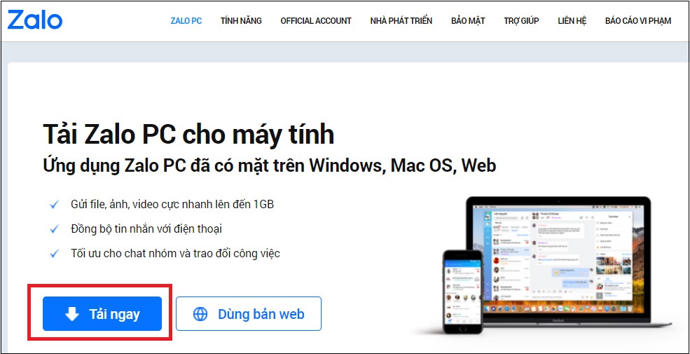 Zalo PC | Cách tải, cài đặt và đăng nhập Zalo trên máy tính > Bước 1: Tải ứng dụng Zalo từ trang web