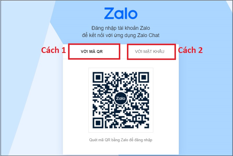 Zalo PC | Cách tải, cài đặt và đăng nhập Zalo trên máy tính > Bước 2: Bạn có thể lựa chọn các cách đăng nhập vào Zalo tương tự như khi bạn đăng nhập bằng phần mềm 