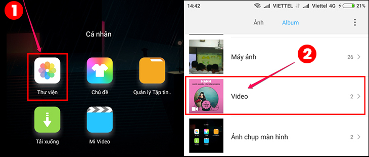 Xem lại video đã tải về trong thư viện ảnh, tại mục Video