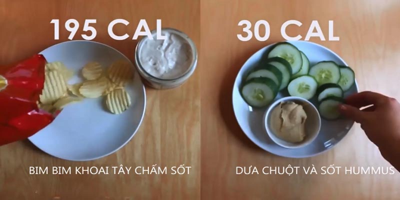 im bim khoai tây chấm sốt và dưa chuột chấm sốt Hummus