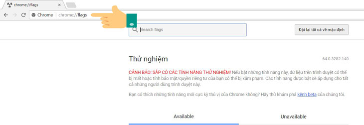 Kích hoạt tính năng với phiên bản Chrome 63 hiện tại. Đầu tiên bạn mở một tab mới sau đó nhập vào từ khoá: chrome://flags.