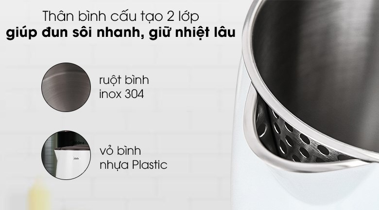 Yếu tố nào quyết định chất lượng bình đun siêu tốc? > Bình đun siêu tốc Midea 1.5 lít MK-15D 
