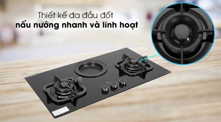 Bếp ga âm Electrolux EHG9360BS sở hữu thiết kế đa đầu đốt giúp nấu nướng nhanh và linh hoạt, tiết kiệm gas hiệu quả.