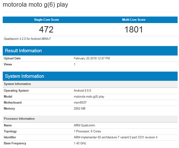 Moto G6 Play xuất hiện trên GeekBench