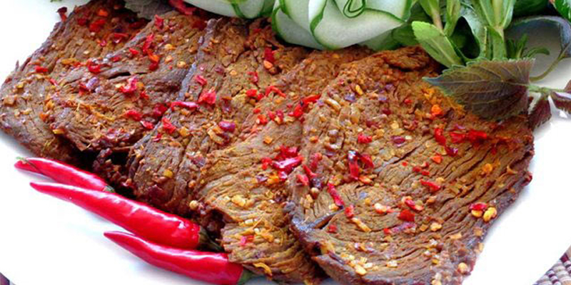 Real dried beef when eating has the characteristic taste of beef