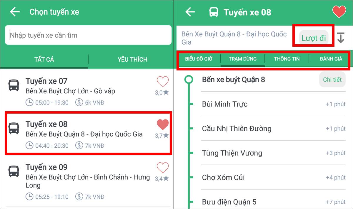 Chi tiết tuyến xe