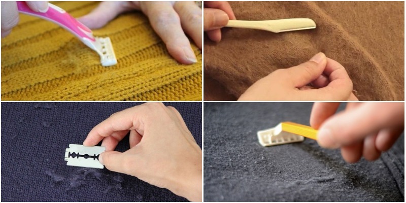 Use a razor blade to remove lint from sweater fabric