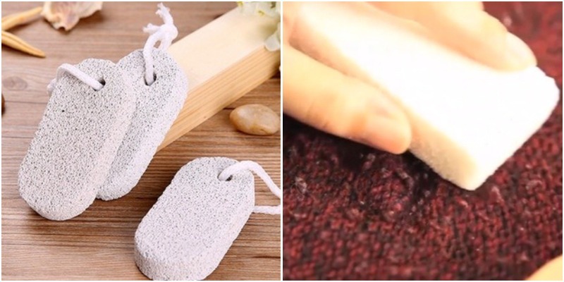 Use a pumice stone to remove lint from sweater fabric