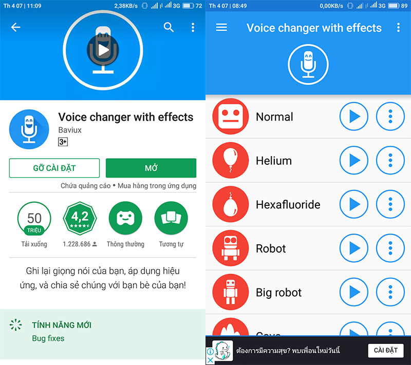 Voice changer with effects