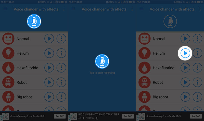 Voice changer with effects