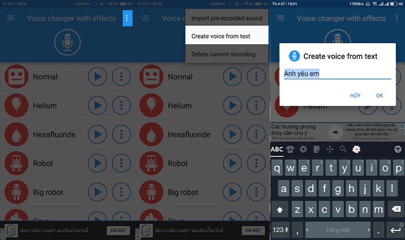 Voice changer with effects