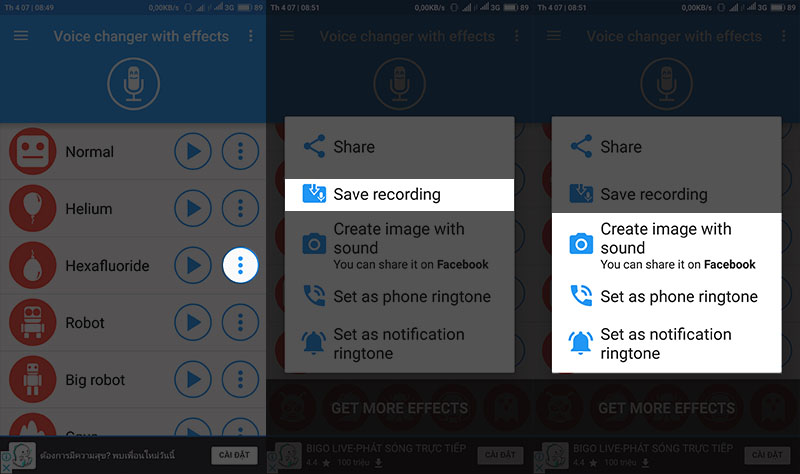 Voice changer with effects