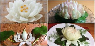Cách tỉa hoa sen từ củ hành tây