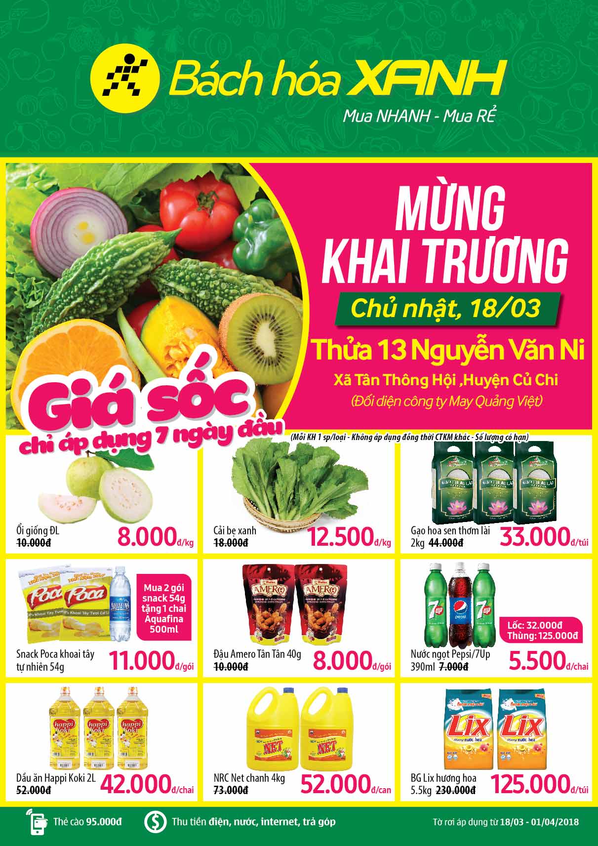 Siêu thị Bách hoá XANH 13 Nguyễn Văn Ni khai trương 18/03/2018