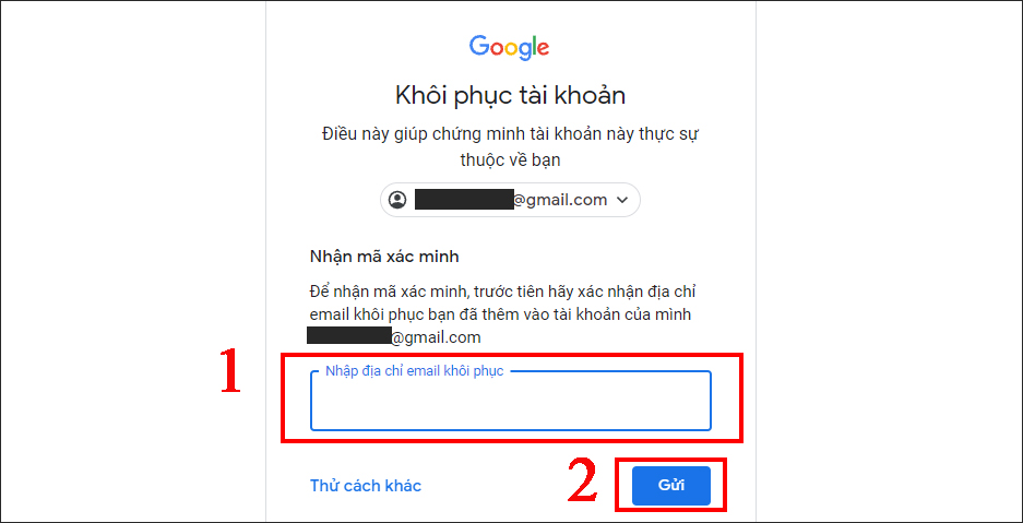 Bước 5: Nhập chính xác Email dự phòng mà bạn đã cài đặt cho tài khoản của mình trước đó và nhấn nút Gửi.