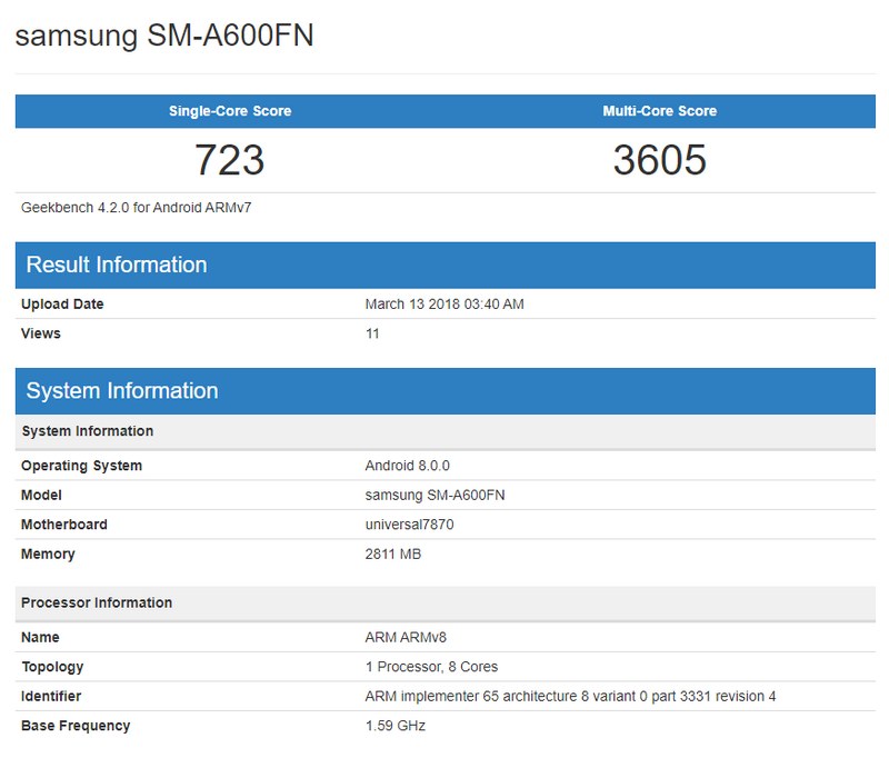 Galaxy A6 và Galaxy A6+ xuất hiện trên Geekbench