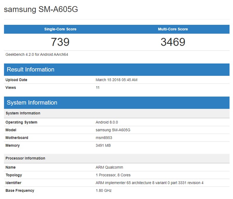 Galaxy A6 và Galaxy A6+ xuất hiện trên Geekbench