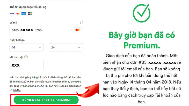 Đăng kí thành công Spotify Premium